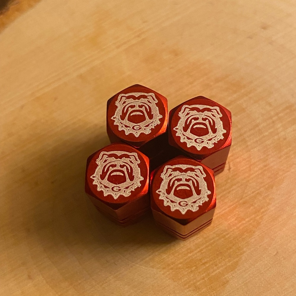 Georgia Bulldog Tire Valve Stem Engraved on Top.